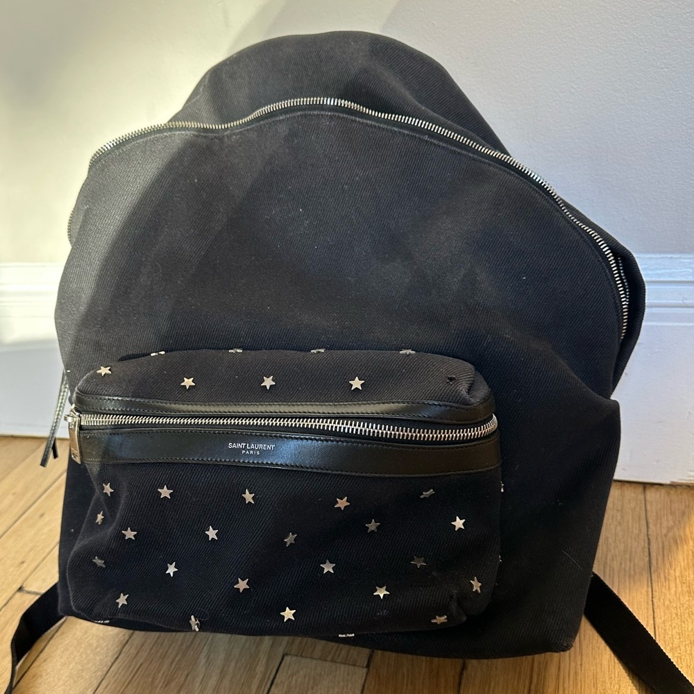 Black YSL backpack with silver stars